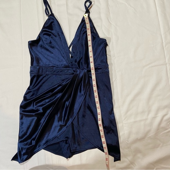 royal blue deep v-neck one piece shorts skort romper size Medium - Picture 7 of 12